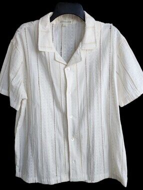 Morsecode Cream Short-Sleeve Openwork Button-Up Shirt
